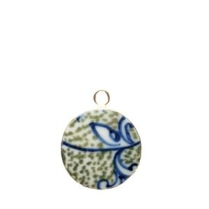 Floral Pottery Shard Charm Vintage Blue White Green Small Round China Pendant